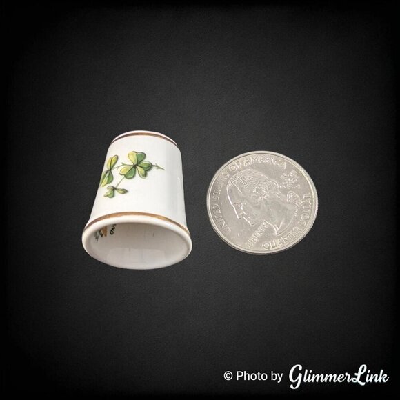 VTG Royal Tara Three Leaf Clover Irish Fine Bone China Galway Ireland Thimble - Picture 7 of 7